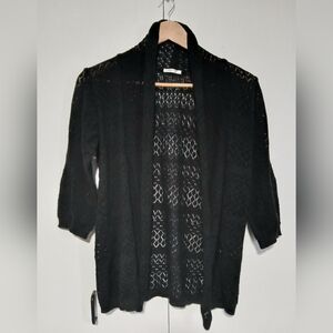 Comfort Basic Women's Black Openwork Knit Cardigan Boho Layering Piece Lg